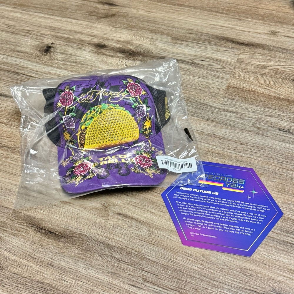 Ed Hardy Taco Bell Y2K Prpl Rhinestone Embroidered Mesh Trucker Baseball Cap Hat - Picture 3 of 3